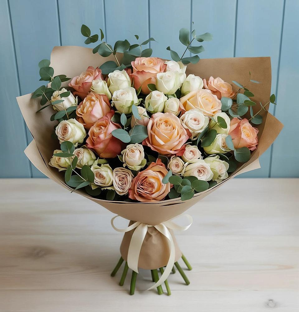 Букет цветов из: Альстромерии и Розы в Ягодное