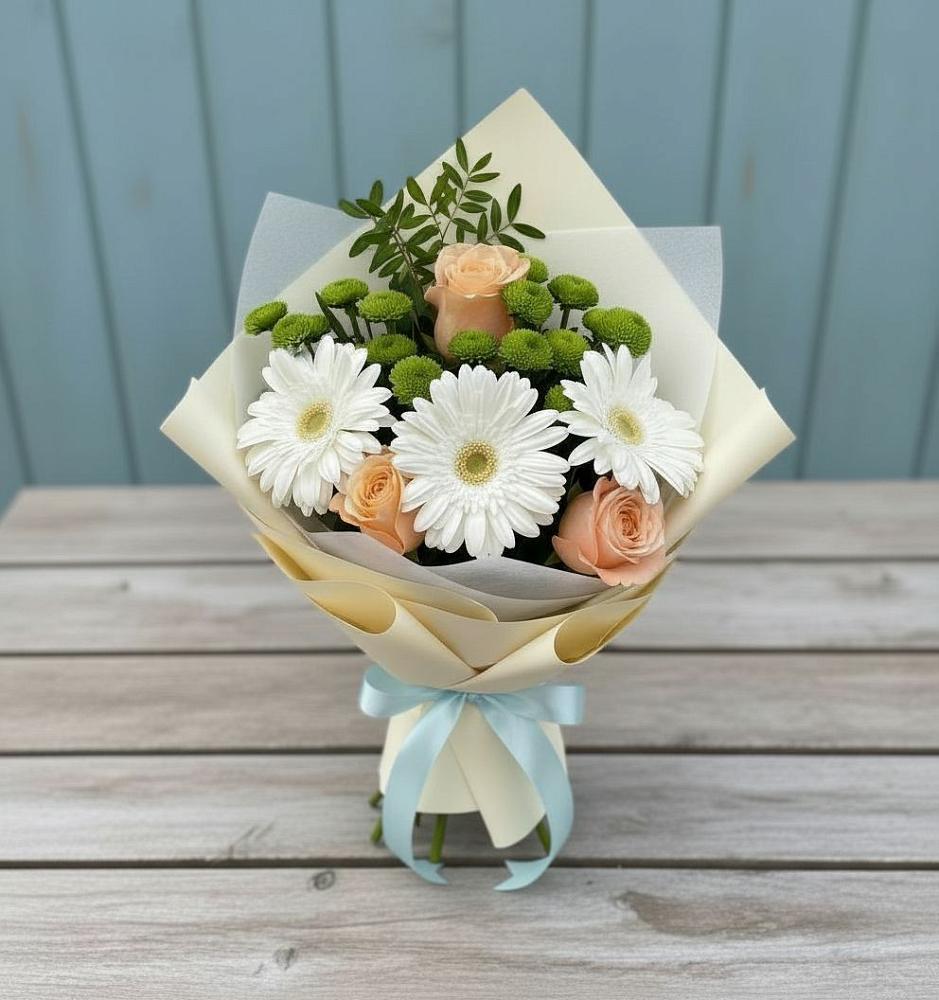 Букет цветов из: Герберы, Розы и Хризантемы в Ягодное