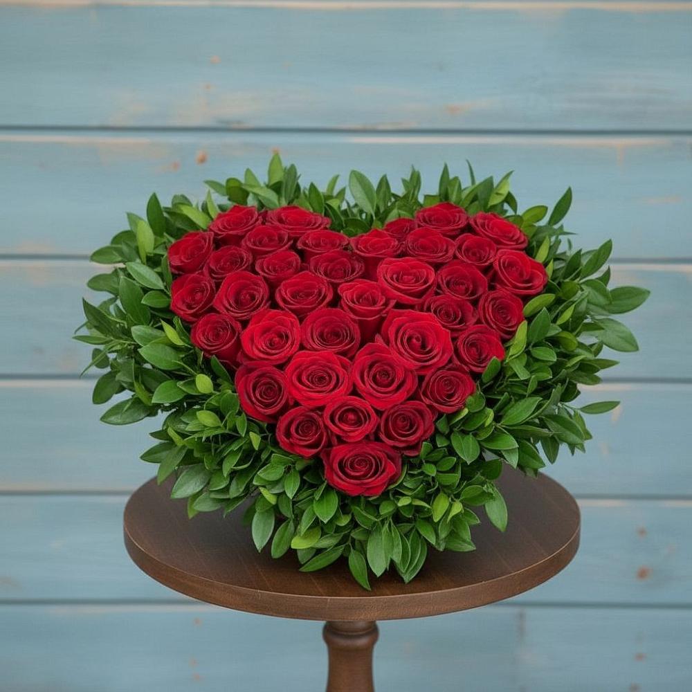 Цветочная композиция из Розы в виде сердца в Ягодное