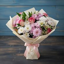 Букет цветов из:  Хризантемы, Альстромерии и Розы в Ягодное