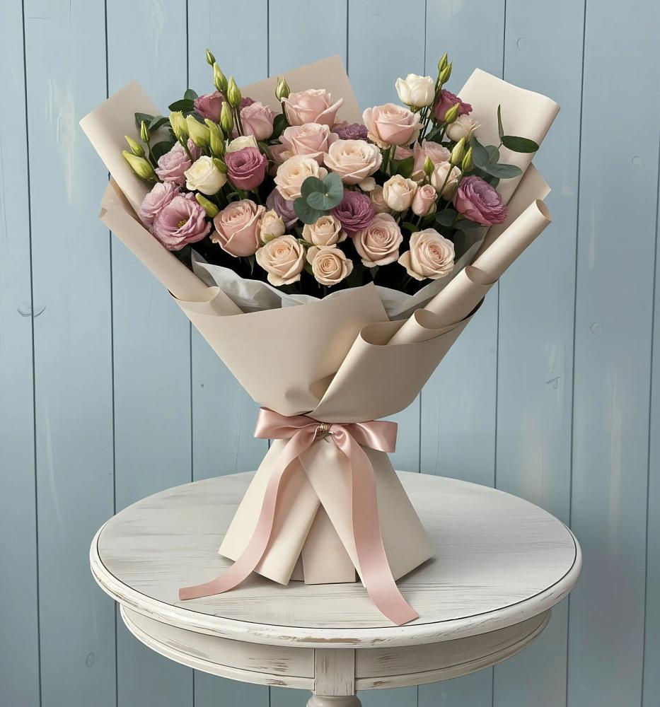 Букет цветов из: Розы и Лизиантусы в Ягодное