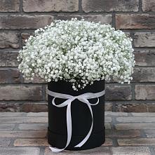 Цветочная композиция из Гипсофила в шляпной коробке в Ягодное