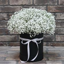 Цветочная композиция из Гипсофила в шляпной коробке в Ягодное